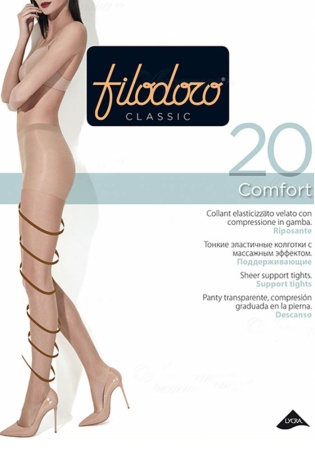 Состав: 
Полиамид 90%, 
Эластан 9%, 
Полипропилен 1%
	Поддерживающие эластичные колготки, плотностью 20 ден, с массажным эффектом в ногах. Уплотненные штанишки, удобные швы, гигиеничная ластовица, усиленный мысок.