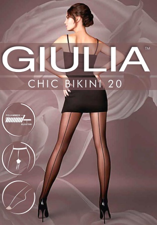 Состав:
Полиамид 84%
Эластан 12%
Хлопок 4%
	Тонкие шелковистые колготки с оплетенной лайкрой, декорированные элегантной стрелкой вдоль задней части ноги, плотностью 20 ден, с укрепленным мыском, плоскими швами и ажурными трусиками-бикини, имеющими
