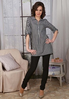 Состав: 
Кулирка 
Хлопок 100% 
	Удлиненная приталенная рубашка в клетку, на груди пуговки, рукав 3/4. 