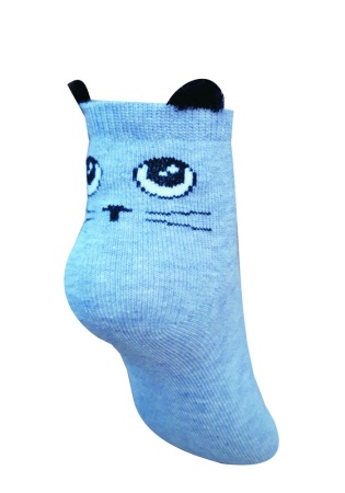 Состав:
Хлопок 71%
Полиаимд 23%
Полипропилен 4%
Эластан 2%
	Детские демисезонные носки, с рисунком на задней части носка, фактурными (из фасонной пряжи) с 3d ушками.