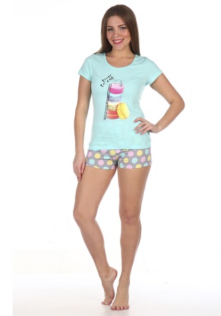 Состав:
Хлопок 100%
	Комплект состоит из ярких шорт и однотонной футболки. Шорты на резинке, футболка украшена декоративным принтом.

Обратите внимание: расцветка товара на сайте может отличаться от фактической расцветки. Оптовый склад оставляет