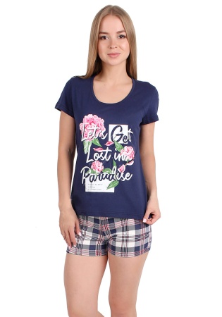 Состав: 
Кулирка
Хлопок 100%
	Женский комплект, состоит из футболки и шорт. 

Обратите внимание: расцветка товара на сайте может отличаться от фактической расцветки. Оптовый склад оставляет за собой право поставить товар любого цвета, который и