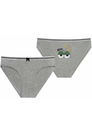 Состав:
Хлопок 95%
Эластан 5%
    Женские трусы-слипы из однотонного полотна. Пояс  украшен названием бантиком, задняя деталь украшена рисунком. 