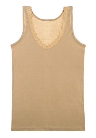 Состав:
Хлопок 100%
     Женская майка на широких бретелях. Вырез украшен кружевной полоской. 