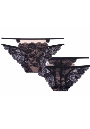 Состав:
Ткань: Нейлон 90% / Эластан 10%
Кружева: Нейлон 88% / Эластан 12%
       Стильные, красивые, кружевные женские трусы. Передняя деталь выполнена из ткани, украшенной кружевом. Задняя деталь выпонена полностью из кружева.