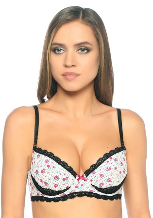 Состав:
Полотно
Хлопок 95%,
ПУ 5%
Эластичное кружево
ПА 90%,
ПУ 10%
	Бюстгальтер T-Shirt с формованной чашкой со съёмными Push-Up вкладышами для всех размеров Детали бюстгальтера выполнены из принтованного эластичного хлопкового полотна и круже