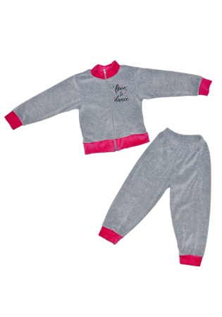 Состав:
Велюр
	Детский спортивный костюм (куртка на молнии + штаны). 