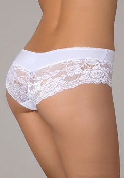 Состав:
Ткань: 
Хлопок 95%
Эластан 5%
Кружево: 
Нейлон 90%
Эластан 10%
	Комфортные трусики средней посадки на талии выполнены из натурального хлопкового трикотажа в сочетании с нежным шелковистым кружевом с цветочным узором. В качестве декора