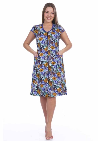 Состав:
Хлопок: 100%.
	Халат на молнии, рукав короткий, накладные карманы.