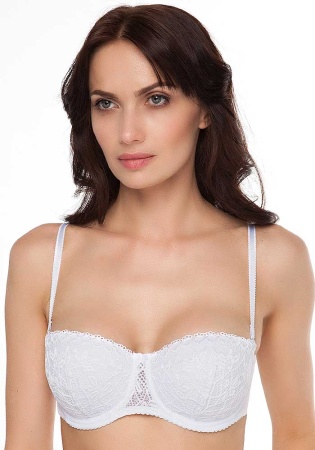 Состав:
Полиамид  60% 
Хлопок 30%
Эластан  10%
   Бюстгальтер «балконет» из эластичного кружева и эластичного трикотажного полотна. На каркасах. Чашки на дубляже с хлопком. Съемные бретели. Силиконовая тесьма по верхнему и нижнему краю бюстгальт