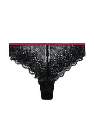 Состав:
Нейлон 91%
Эластан 9%
	Женские трусы-стринги из кружева и эластичной сетки. . 
