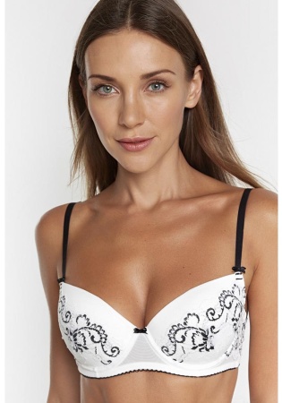 Состав:
Эластичная сетка
ПА 88%,
ПУ 12%
Кружево
ПА 90%,
ПУ 10%
	Бюстгальтер формы T-Shirt с формованной чашкой без Push-ap для всех размеров. Детали бюстгальтера выполнены из эластичной сетки и кружева. Центральная деталь декорирована бантиком.