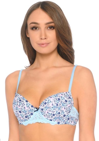 Состав:
Полотно
Хлопок 95%,
ПУ 5%
Эластичное кружево
ПА 90%,
ПУ 10%
	Бюстгальтер T-Shirt с формованной чашкой со съёмными Push-Up вкладышами. Детали бюстгальтера выполнены из принтованного эластичного хлопкового полотна и кружева. Центральная д