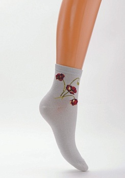 Состав: 
Хлопок 70%, 
Полиамид 28%, 
Эластан 2%
	Демисезонные женские носки с цветочным рисунком на паголенке.
