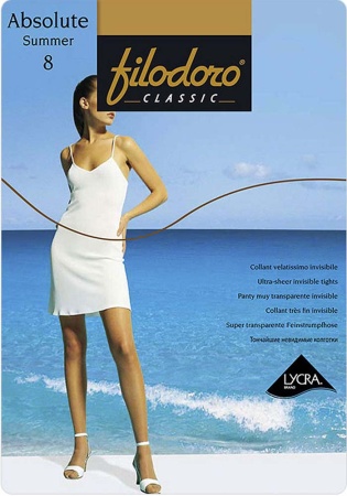 Состав:
Полиамид 84%, 
Эластан 16%
   Тонкие прозрачные колготки с лайкрой, плотностью 8 ден, однородные, с ластовицей, плоскими швами и формованной стопой.