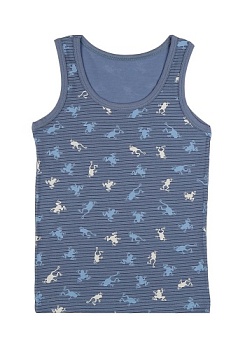 Состав:
Хлопок 95%
Эластан 5%
      Детская майка из принтованного полотна. 