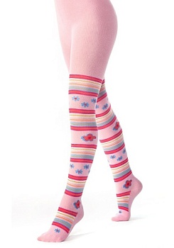 Состав:
Хлопок 76%, 
Полиамид 21%, 
Эластан 3%
	Колготки для девочек с хлопком, с рисунком в полоску с цветочками.