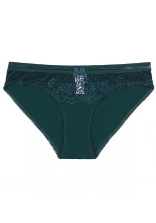 Состав:
Бамбук 57%,
Хлопок 38%,  
Эластан 5%
	Женские трусики из однотонного полотна, украшены атласным бантиком и кружевом.