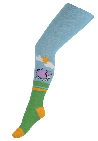 Состав:
Хлопок 76%, 
Полиамид 21%, 
Эластан 3%
	Колготки для девочек с рисунком овечки на голени и имитацией цветного носочка очень комфортные в повседневной носке благодаря высокому содержанию хлопка. 
