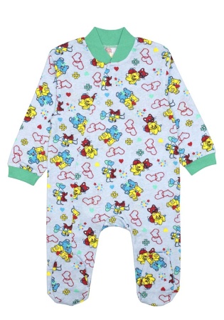 Состав:
Кулирка
Хлопок 100%
	Комбинезон ясельный  на кнопочках по всей длине и на одной ножке. На рукавах манжетики.