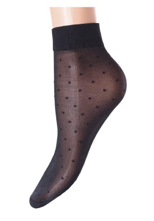 Состав:
Полиамид 90%
Эластан 10%
	Тонкие фантазийные носки с оплетенным эластаном, плотностью 20 ден, с усиленным мыском и комфортной резинкой, по всей длине тканый узор 