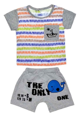 Состав:
Кулирка
Хлопок 100%
	Комплект для мальчика. Состоит из 2 предметов (футболка + шортики).