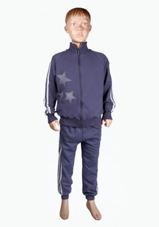 Состав:
Футер двунитка
Хлопок 100%
	Костюм спортивный. Состоит из 2 предметов (куртка на молнии, на рукавах манжеты + штаны на резинке, на ножках манжеты).