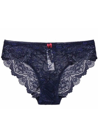 Состав:
Нейлон 90%
Эластан 10%
      Женские кружевные трусики темно-синего цвета. Спереди украшен бантиком. 