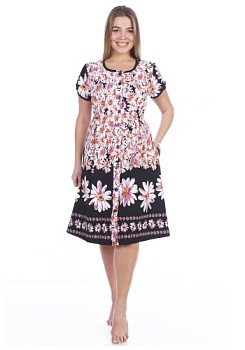 Состав: 
Кулирка
Хлопок 100%
	Халат с двумя карманами из яркой набивной ткани.  
