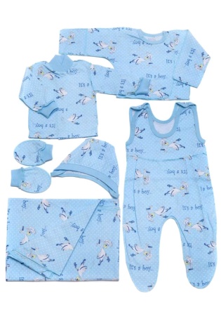 Состав:
Кулирка
Хлопок 100%
	Комплект ясельный на выписку (+ пеленка).