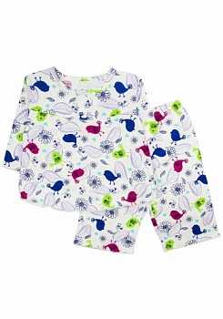 Состав:
Кулирка 
Хлопок 100%
	Пижама детская с укороченными штанишками. На груди кнопка, которую можно расстегнуть при одевании пижамы.