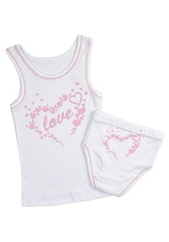 Состав:
Рибана
Хлопок 100%
	Комплект для девочки (майка + трусы).