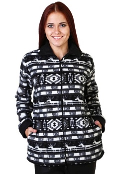 Состав:
Флис
Полиэстер 100%
	Толстовка женская из набивного полотна с застежкой на тесьму-молнию, рукав длинный на манжете. Карманы в боковом шве, воротник -стойка, низ изделия с кулиской и шнуром. Флис (ПЭ 100%). Машинная стирка.
Обратите внима