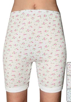 Состав:
Хлопок 100%
	Женские панталоны с цветочным рисунком (рисунок меняется) на мягкой резинке облегающего покроя выше колена, двойная ластовница, по низу манжеты.