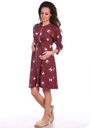 Состав:
Кулирка кардмеланж
Хлопок 50%
Полиэстер 50%
	Женский халат на молнии для беременных. Длина чуть выше колен, с капюшоном. Выполнен из принтованного полотна. 

Обратите внимание: расцветка товара на сайте может отличаться от фактической 