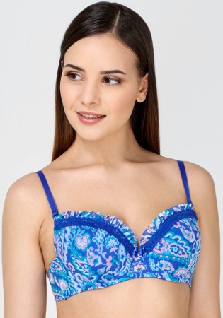 Состав:
Эластичная сетка
ПА 88%,
ПУ 12%
Кружево
ПА 90%,
ПУ 10%
	Бюстгальтер формы T-Shirt с формованной чашкой без Push-ap для всех размеров. Детали бюстгальтера выполнены из эластичной принтованной сетки. Чашка декорирована узким кружевом и рю