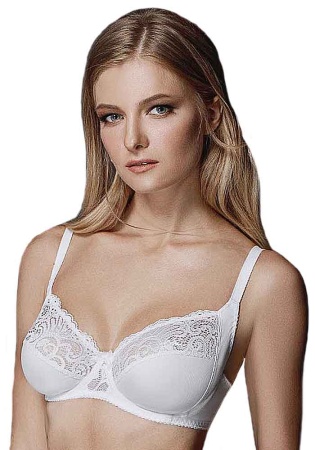 Состав:
Полиамид 90%
Эластан 10%
	Полукружевной бюстгальтер из эластичного полотна, трикотажного полотна и эластичного кружева, на каркасах. Мягкие чашки с двойным членением и боковой корректирующей деталью. Маечный тип стана. Отделка - бантики. Уд