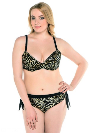 Состав:
Эластичное полотно
ПА 80%,
ПУ 20%
	Купальник раздельный состоит из бюстгальтера и трусов. Бюстгальтер формы T-Shirt с формованной чашкой без Push-Up для всех размеров. Детали бюстгальтера выполнены из классического купального полотна, деко