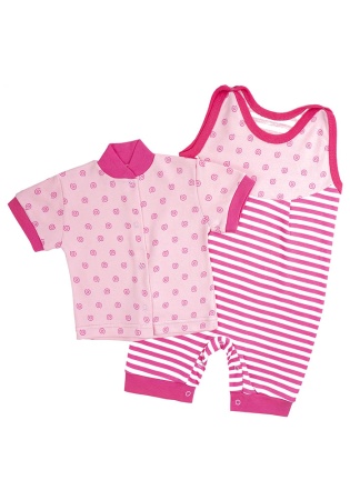 Состав:
Интерлок
Хлопок 100%
	Комплект ясельный. Состоит из двух предметов (полукомбинезон + кофточка с короткими рукавами).