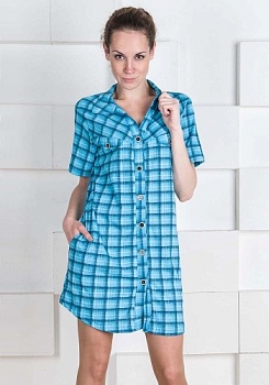 Состав: 
Кулирка 
Хлопок 100% 
	Халат - рубашка в клетку с короткими рукавами. Приятный к телу, свободный и оригинальный - он просто незаменим дома и на отдыхе. 