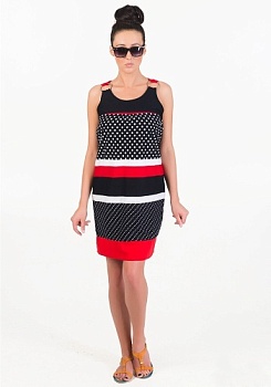 Состав:
Кулирка
Хлопок 100% 
	Сарафан на широких бретелях и кольцах выполнен из кулирки купонного рисунка 