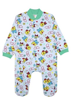 Состав:
Кулирка
Хлопок 100%
	Комбинезон ясельный  на кнопочках по всей длине и на одной ножке. На рукавах манжетики.