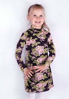 Состав:
Кулирка
Хлопок 100%
	Платье для девочки с длинными рукавами, со сборкой на воротнике-стойке.
