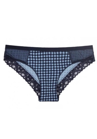 Состав:
Хлопок 95%
Эластан 5%
	Женксие трусы-слипы из клетчатого полотна в комбинации сетки. Окантовка кружевом. 