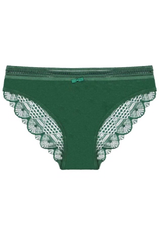 Состав:
Ткань: Хлопок  95% / Эластан 5%
Кружева: Полиамид 90% / Эластан 10%
       Стильные женские трусы. Передняя деталь выполнена из принтованного полотна. Задняя деталь выполнена из кружева темно-зеленого цвета. 