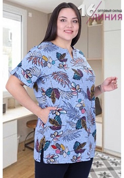 Состав:
Хлопок: 100%.
	Женская туника из принтованного полотна. По бокам втачные карманы.  

Обратите внимание: расцветка товара на сайте может отличаться от фактической расцветки. Оптовый склад оставляет за собой право поставить товар любого цв