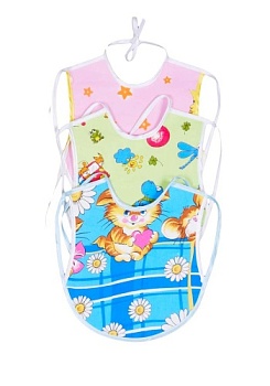 Состав:
Ткань - 100% хлопок
Пленка -100% полиэстер
	Большой нагрудник для малыша с заявзками. 