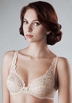 Состав:
Полиамид 90%
Эластан 10%
     Бюстгальтерна каркасах с мягкими чашками. Изделие из эластичного полотна, эластичного кружевного полотна и эластичного кружева. Нижние детали чашек на подкладке. Отделка - бантик. 