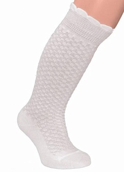 Состав: 
Хлопок 85%, 
ПА 12%, 
Эластан 3%
	Детские белые получулки из хлопка. Рельефный рисунок, борт с рюшкой.