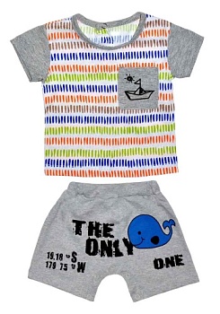 Состав:
Кулирка
Хлопок 100%
	Комплект для мальчика. Состоит из 2 предметов (футболка + шортики).